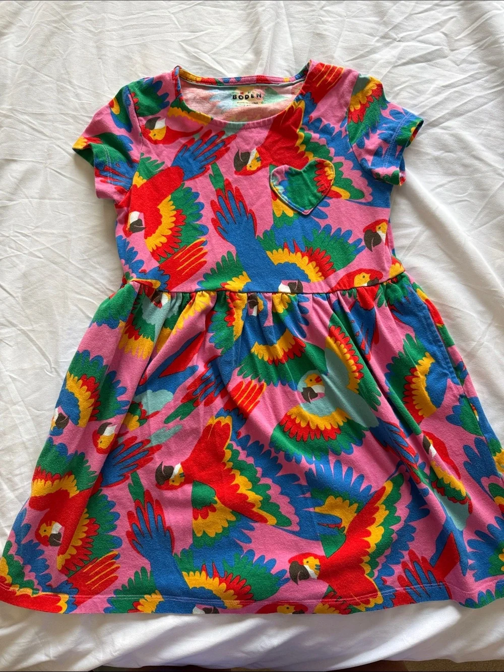Mini Boden Bundle - Pink Parrot Print & Rainbow Stripe Twin Dresses